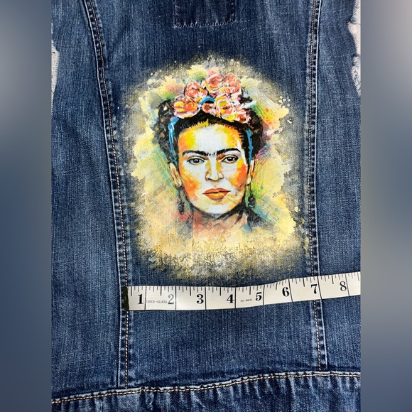 Frida Kahlo Upcycled Embellished Denim Vest - Picture 12 of 13